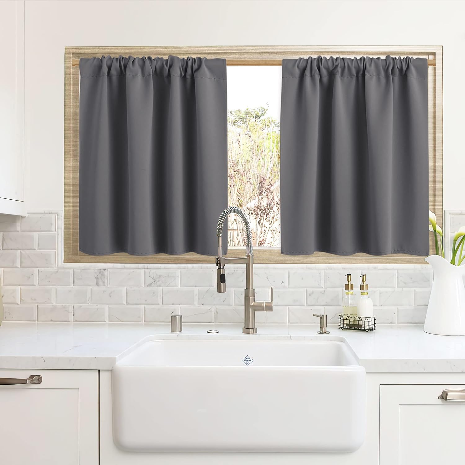 RYB HOME Blackout Curtains for Kitchen, Over Sink Privacy Curtains Window Decor, Thermal Insulating