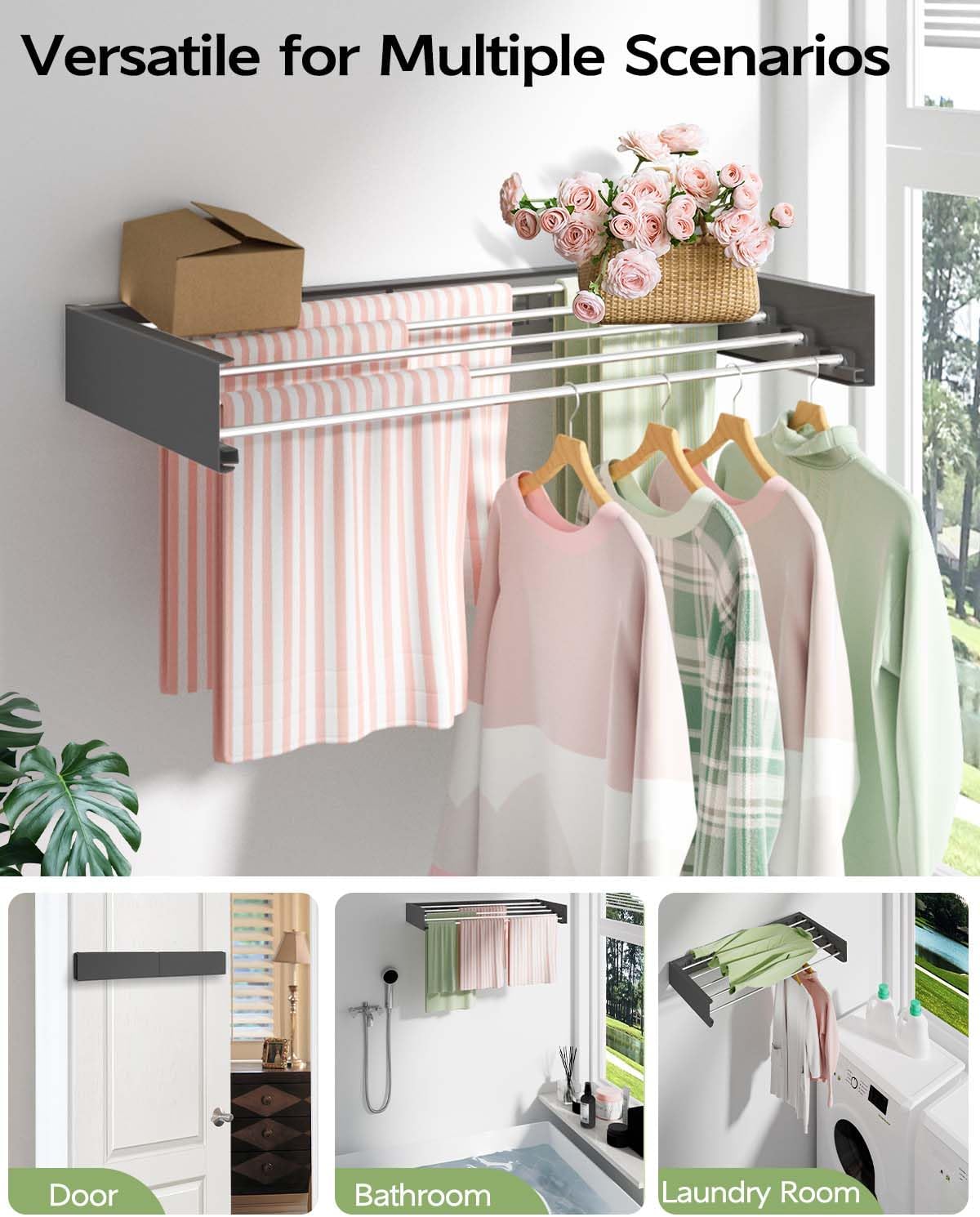 Wall Mounted Clothes Drying Rack 32", Foldable Wall Mount Laundry Rack Folding Indoor, Drying Rack