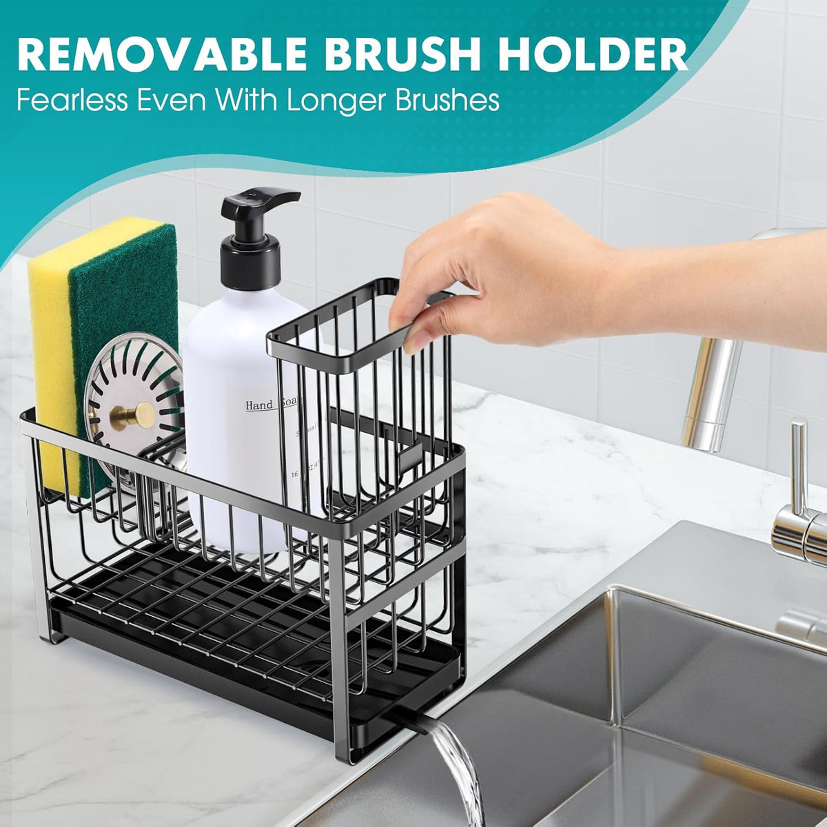 Sinnsally Kitchen Sponge Holder,2 Tier Sink Caddy Organizer with High Brush Holder,Stainless Steel