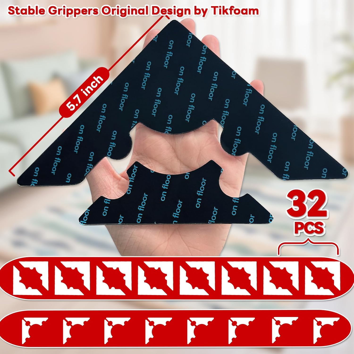 Rug Non Slip Grippers, Reusable Keep Rug Corner Down Tape Pads for Hardwood Floors, Strong Carpet