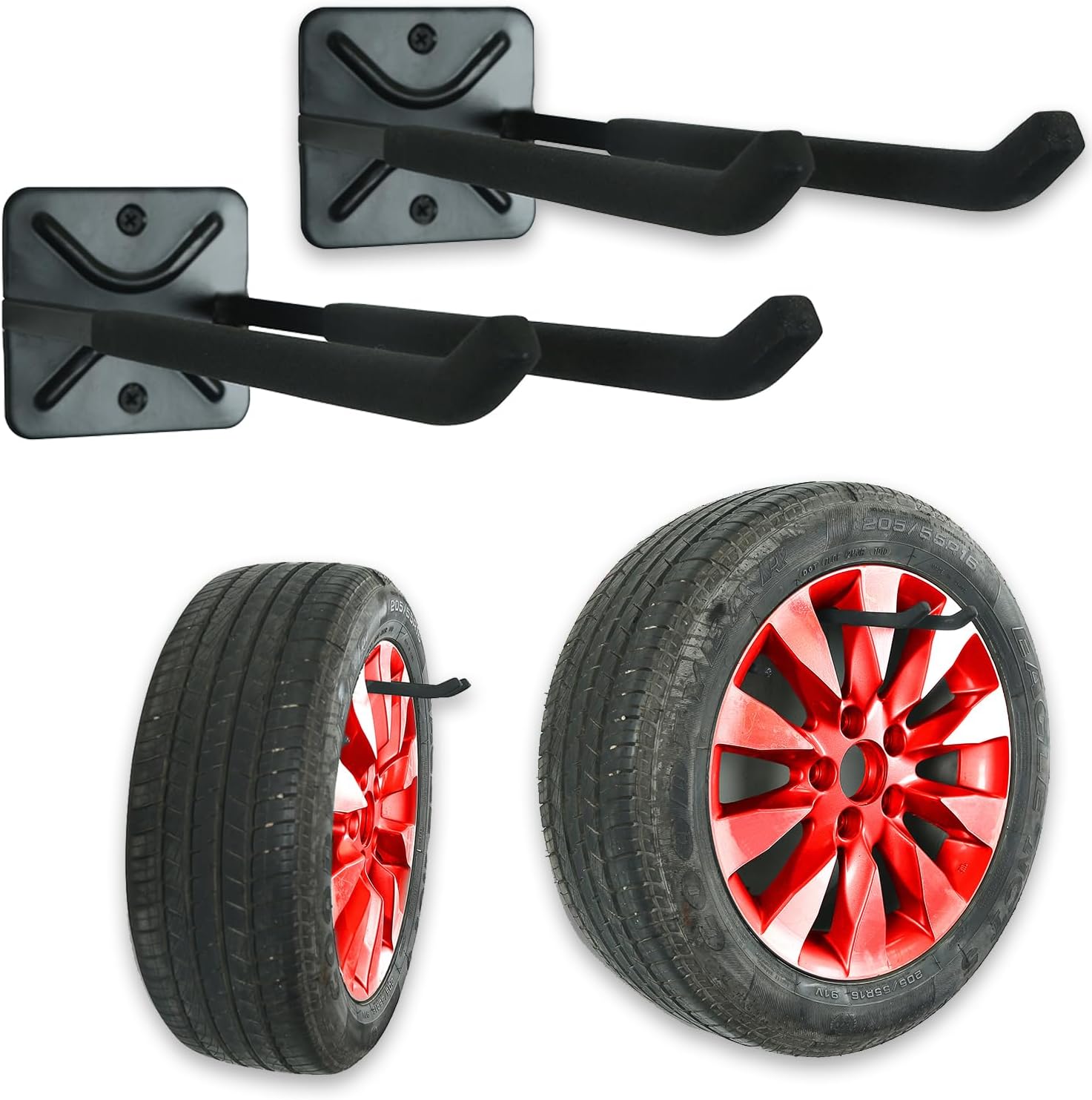 Wallmaster Wall Mount Garage Hooks, 2Pcs Heavy Duty Long Utility Storage Hooks for Hanging Tire