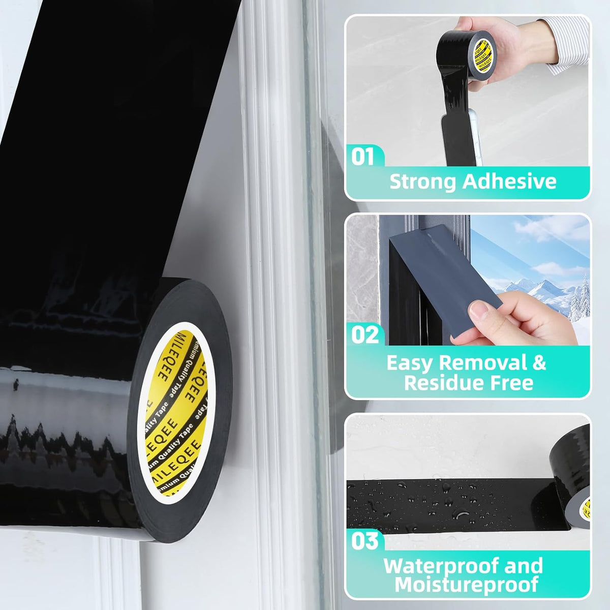 Window Weather Stripping Door Seal Tape Black, 2in x 66FT, Automotive Weatherstrip Adhesive Seal