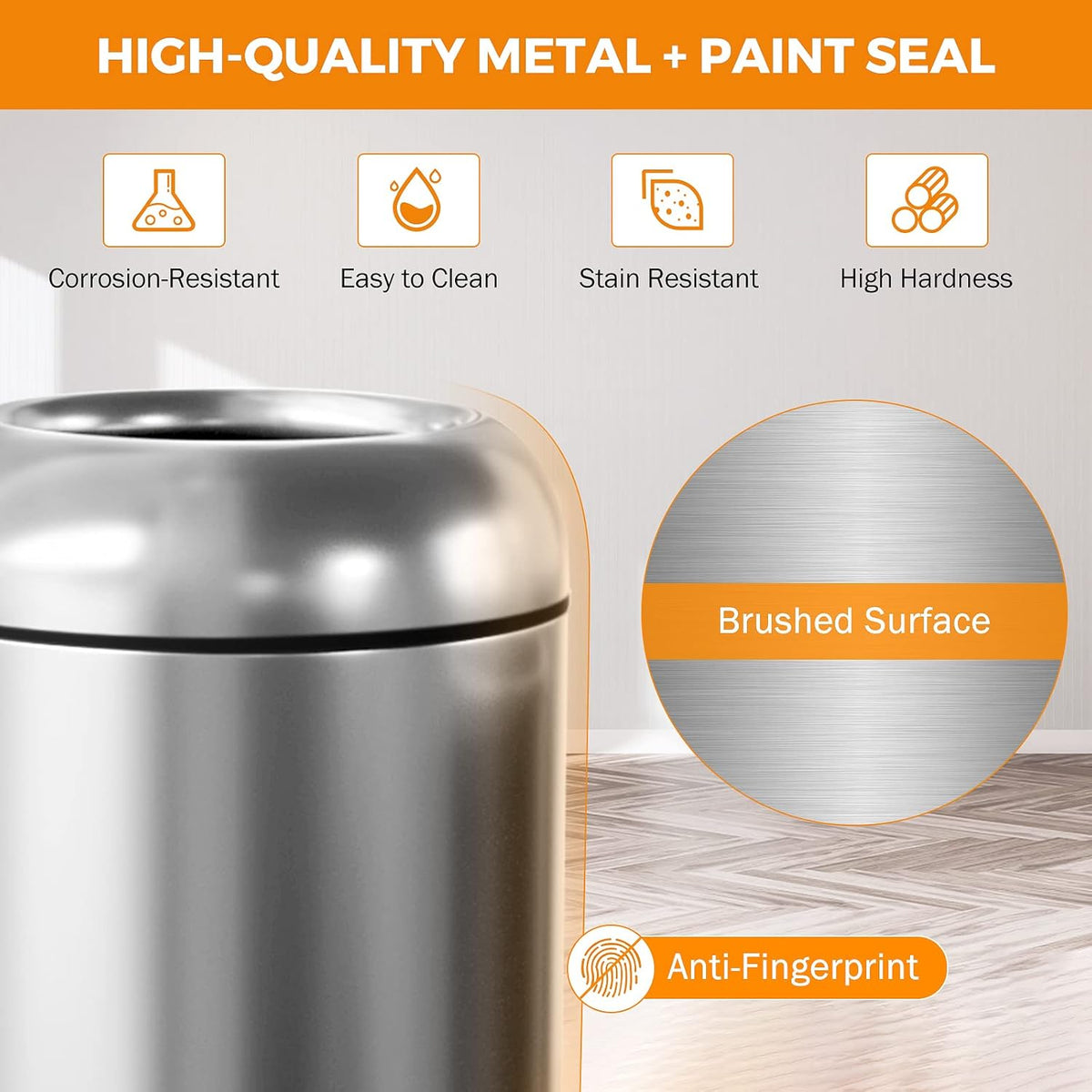 BEAMNOVA 16.5 Gallon Trash Can Black Open Top Large Outdoor Indoor Commercial Stainless Steel