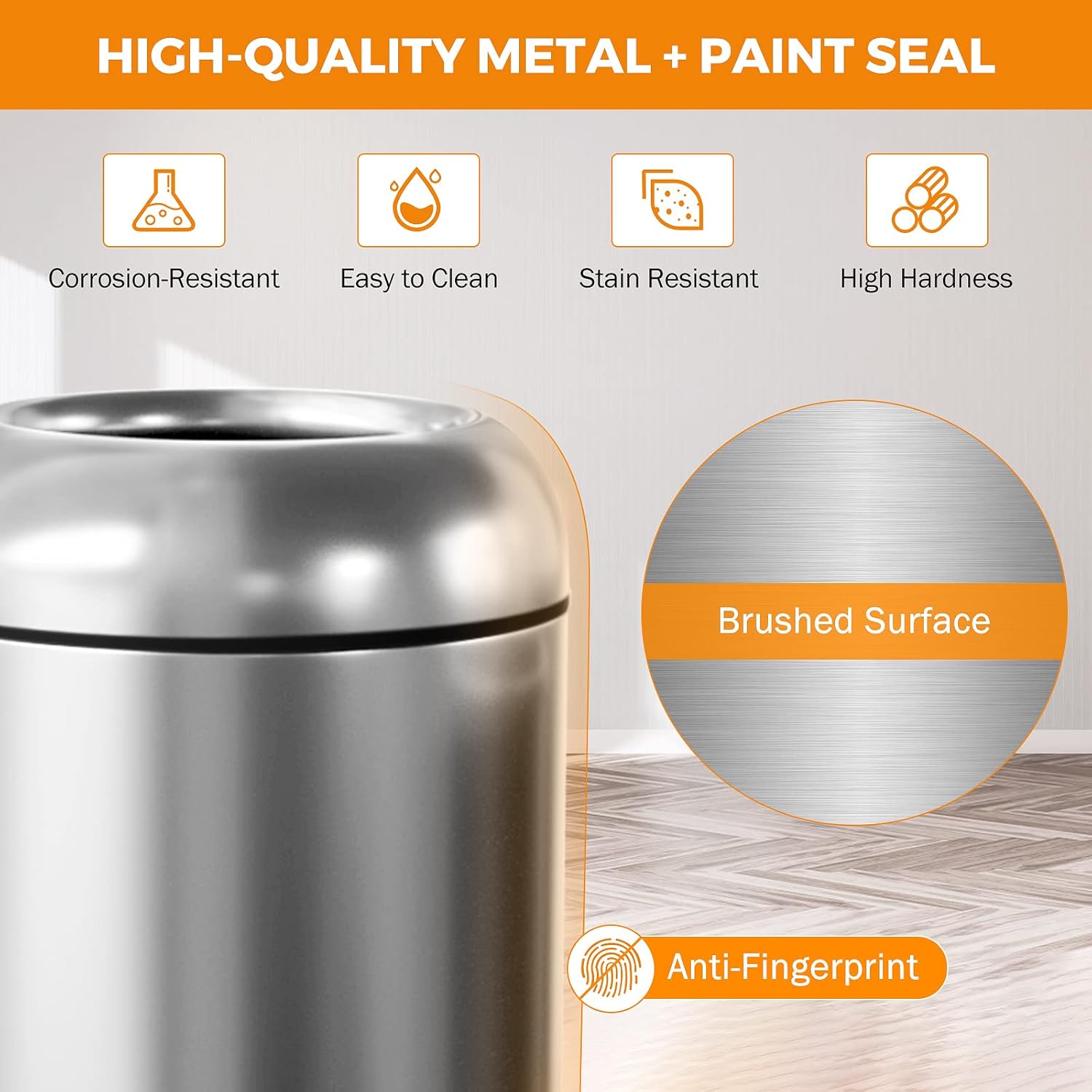 BEAMNOVA 16.5 Gallon Trash Can Black Open Top Large Outdoor Indoor Commercial Stainless Steel