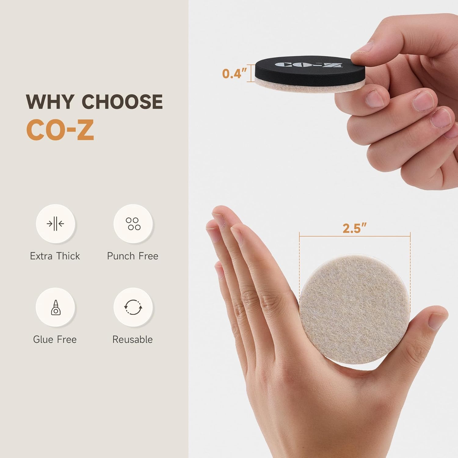 CO-Z 24pcs Felt Furniture Sliders for Hardwood Floors, 2 1/2 in Reusable Furniture Pads, Heavy