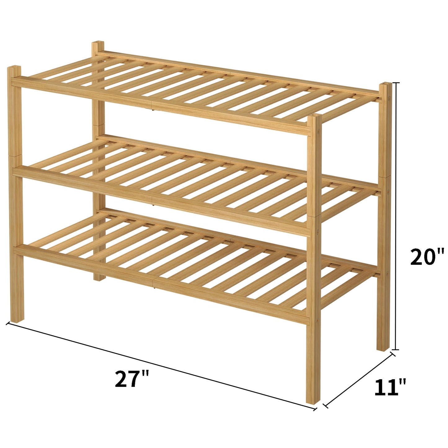 ROMGUAR CRAFT 3 Tier Bamboo Shoe Rack for Closet Free Standing Wood Shoe Shelf Storage Organizer