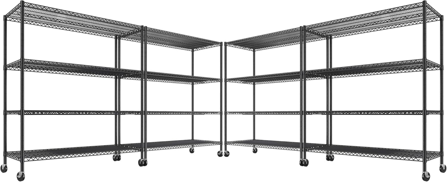 REIBII 55.5''W Heavy Duty Metal Shelves with Wheels - 4PCS Adjustable Garage Storage Rack, 75.6" H
