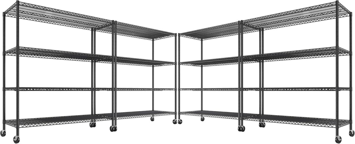 REIBII 55.5''W Heavy Duty Metal Shelves with Wheels - 4PCS Adjustable Garage Storage Rack, 75.6" H