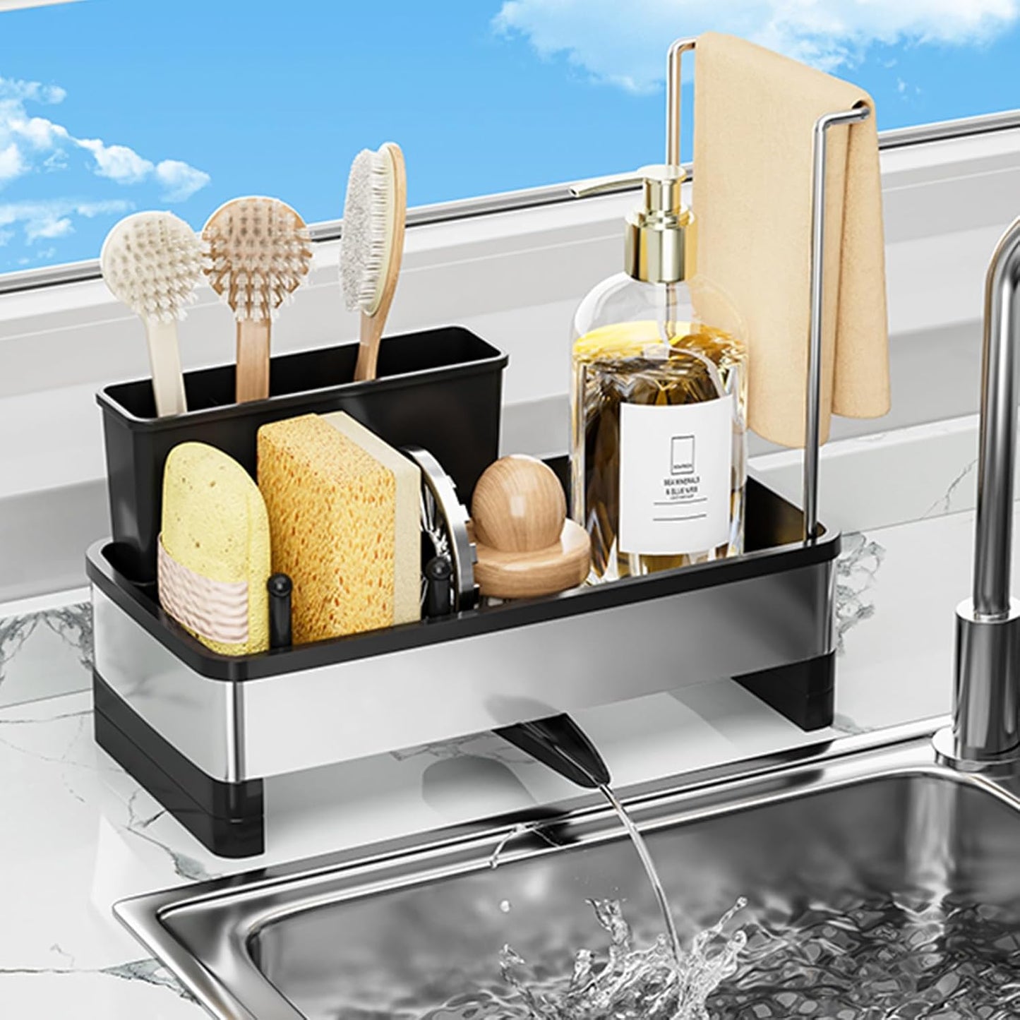 Sponge Holder for Kitchen Sink,Sink Caddy Organizer with Removable Brush Holder,Kitchen Countertop
