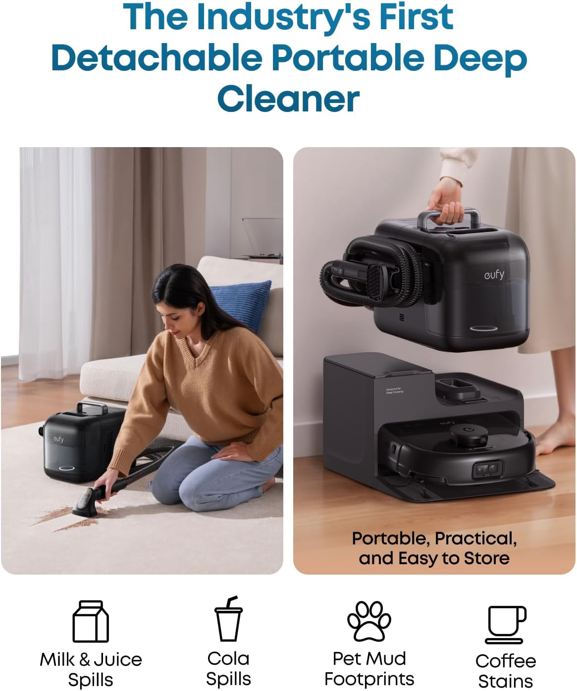 eufy Robot Vacuum E28, Portable Deep Cleaner for Carpet, HydroJet System with Roller Mop