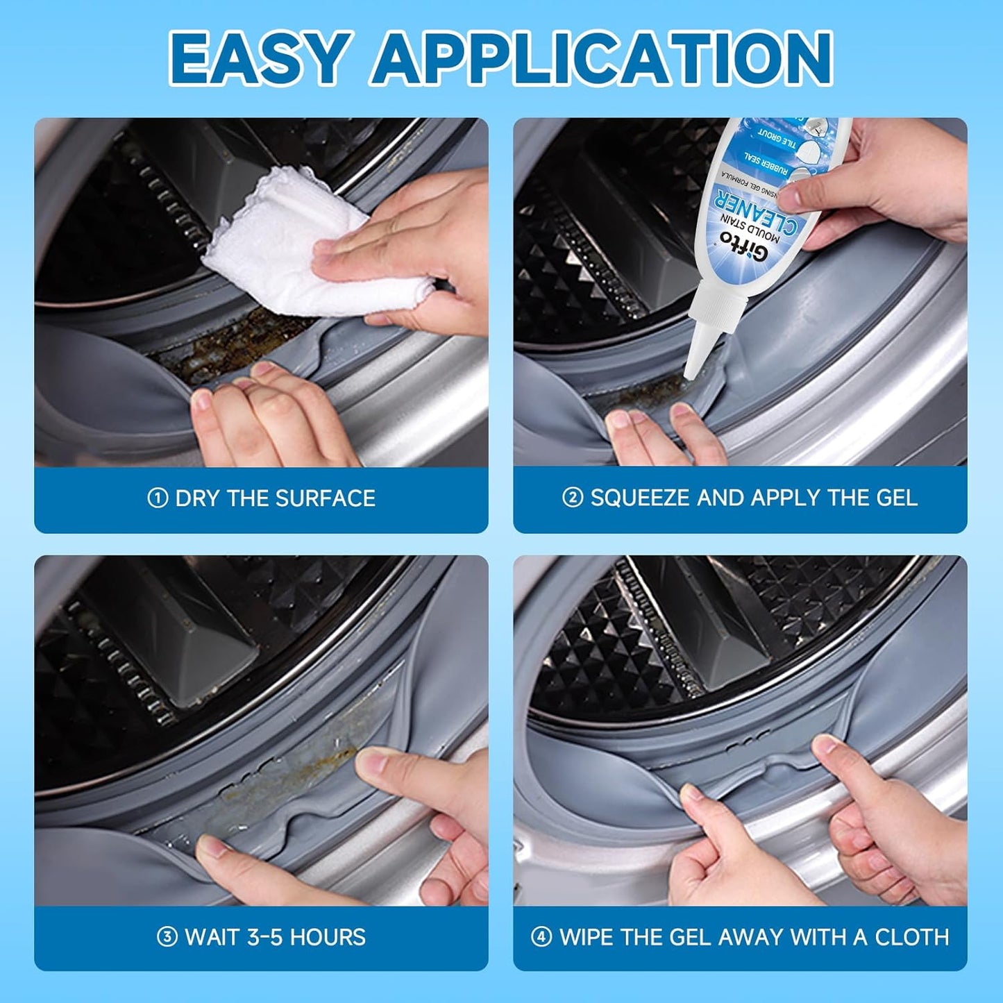 Mold Stain Remover Gel - Tile Grout Cleaner with Brush, Bleach Gel Washing Machine Cleaner Front