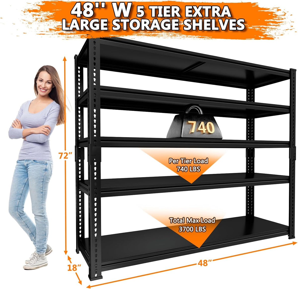 Storage Shelves Heavy Duty 4 PCS, 48"L x 18"W x 72"H Garage Storage Shelves Unit Loads 3700LBS