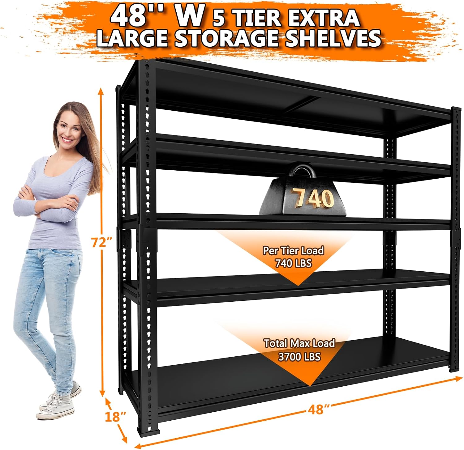 Storage Shelves Heavy Duty 2 PCS,48"L x 18"W x 72"H Garage Storage Shelves Unit Loads 3700LBS
