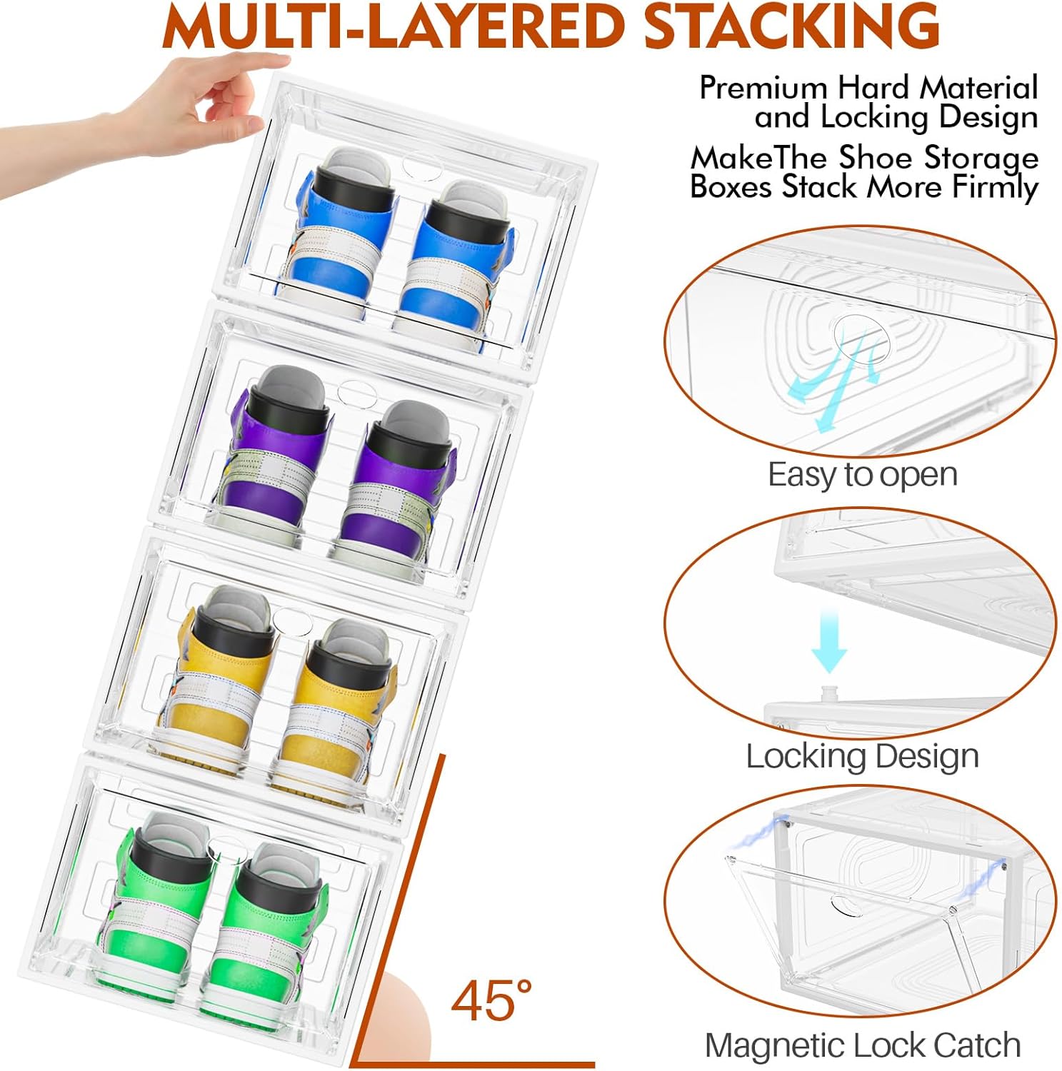 10 Pack Thicken Shoe Organizer Stackable,Upgraded Sturdy Shoe Storage Box with Magnetic Door,Shoe