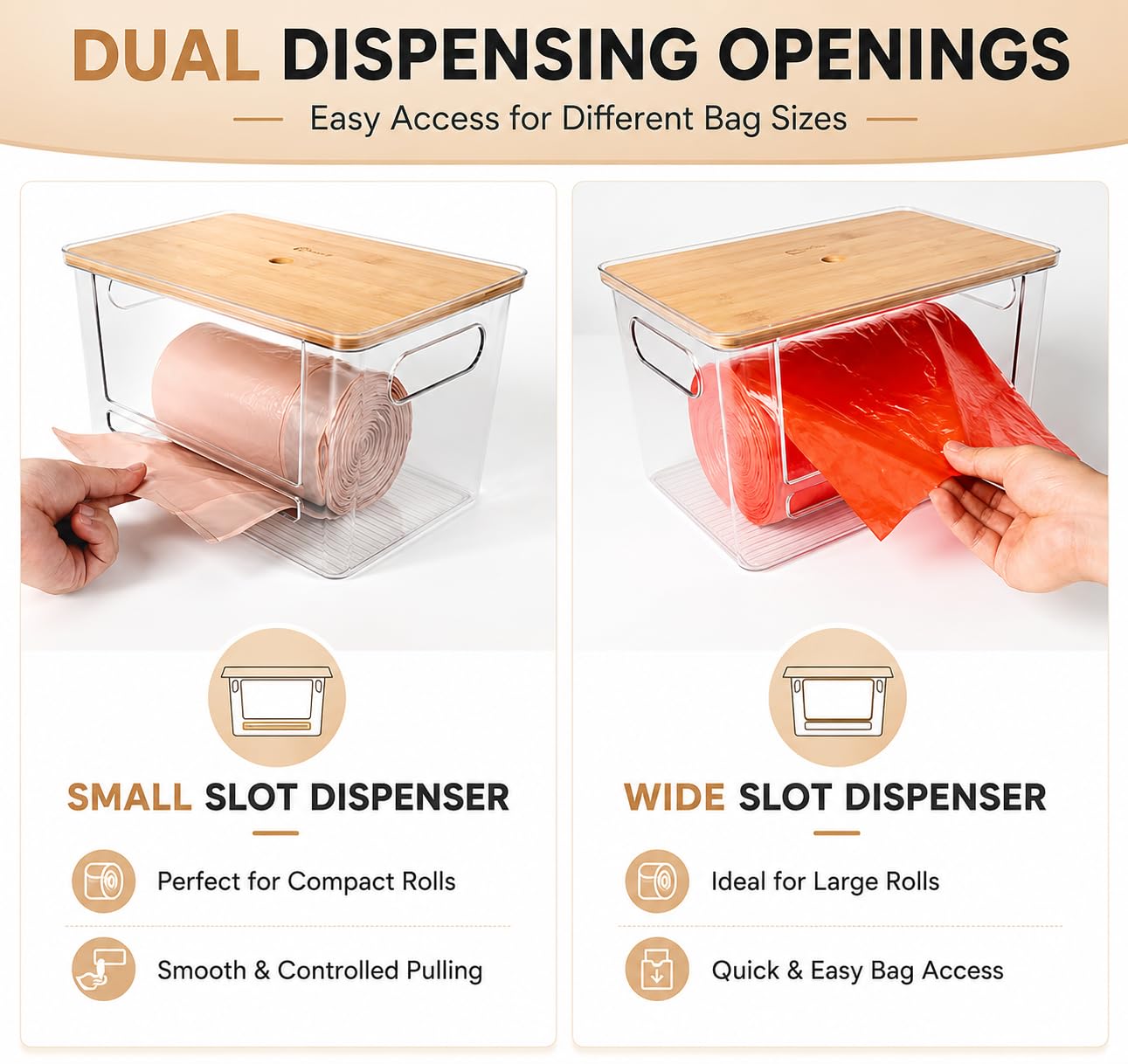 COZYCRAZE Stackable Trash Bag Dispenser with Wooden Top for Holding 13/30/33-Gallon Large Bag Sizes