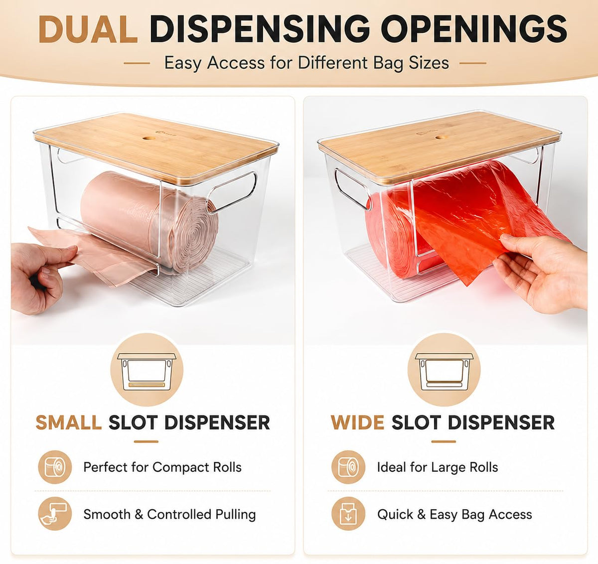 Stackable Trash Bag Dispenser with Wooden Top for Holding 13 to 33 Gallon Large Bag Sizes – Medium