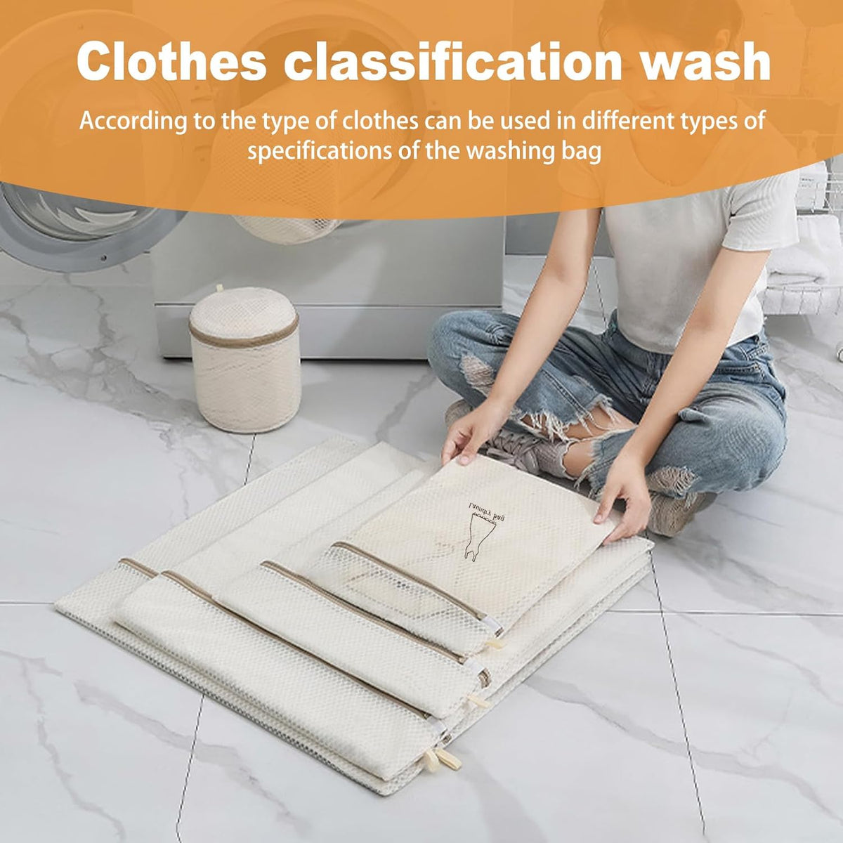 Mesh Laundry Wash Bags Set,7 Piece Set of Laundry Bags with Automatic Zipper, Suitable for Women's