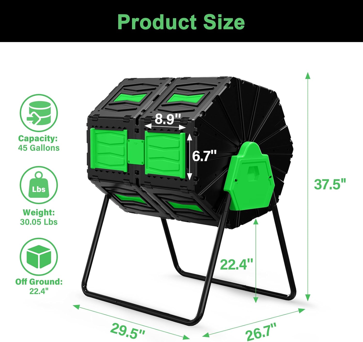 Compost Tumbler, Easy Assemble & Efficient Outdoor Compost Bin, 45 Gallon/170 Liter Large Dual