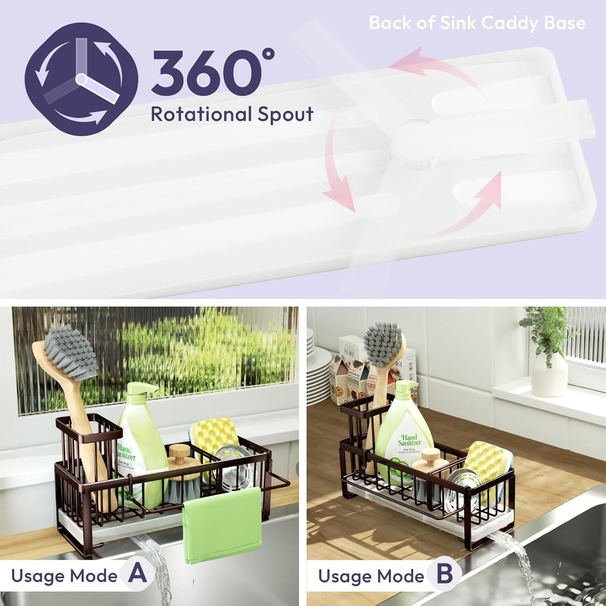 SWTYMIKI Sponge Holder for Kitchen Sink - Sink Caddy with Brush Holder Self-draining Sponge Caddy