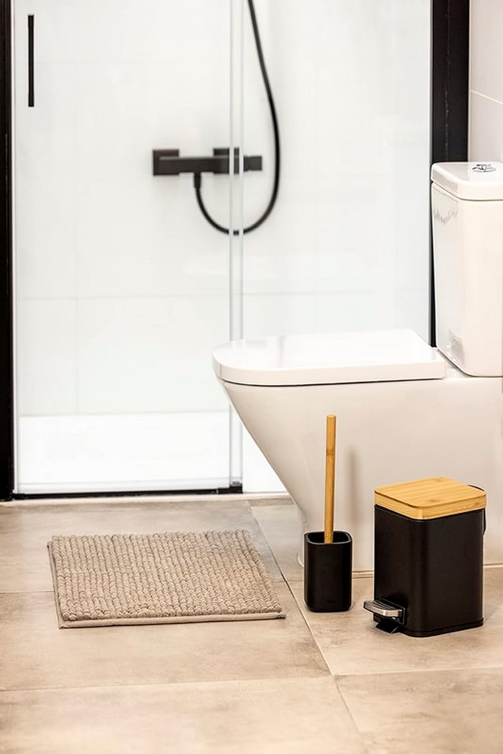 Vigar Zense Toilet Brush and Holder Set, Toilet Bowl Brush with Polyresin Stone Holder, Bathroom
