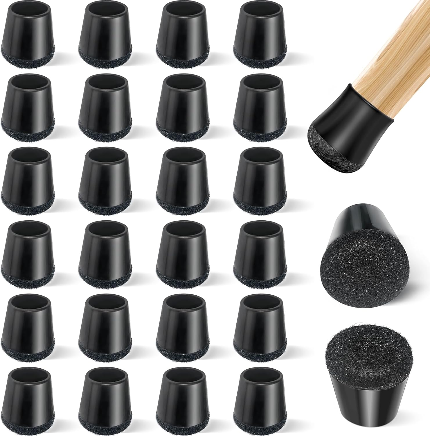 24 PCS Silicone & Felt Chair Leg Floor Protectors for Hardwood Floors - Furniture Pads, Chair Leg
