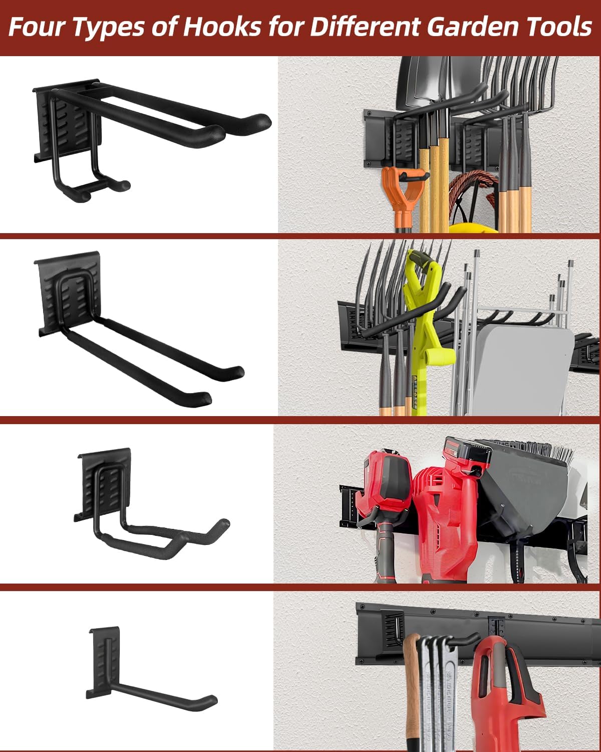 48-Inch Garage Storage Tool Organizer with 8 Hooks - Heavy Duty Metal Rack for Garage Organization