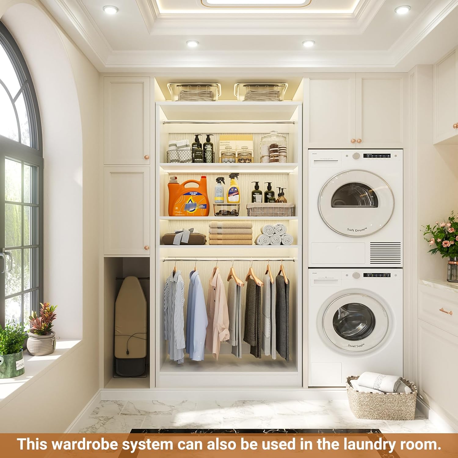 Unikito 3FT Freestanding Closet System with 2 Hanging Rods & Adjustable Shelve, 36'' Wood Closet