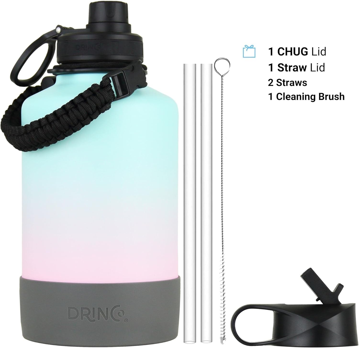 DRINCO Stainless Steel Water Bottle Spout Lid Vacuum Insulated Double Wall Water Bottle Wide Mouth