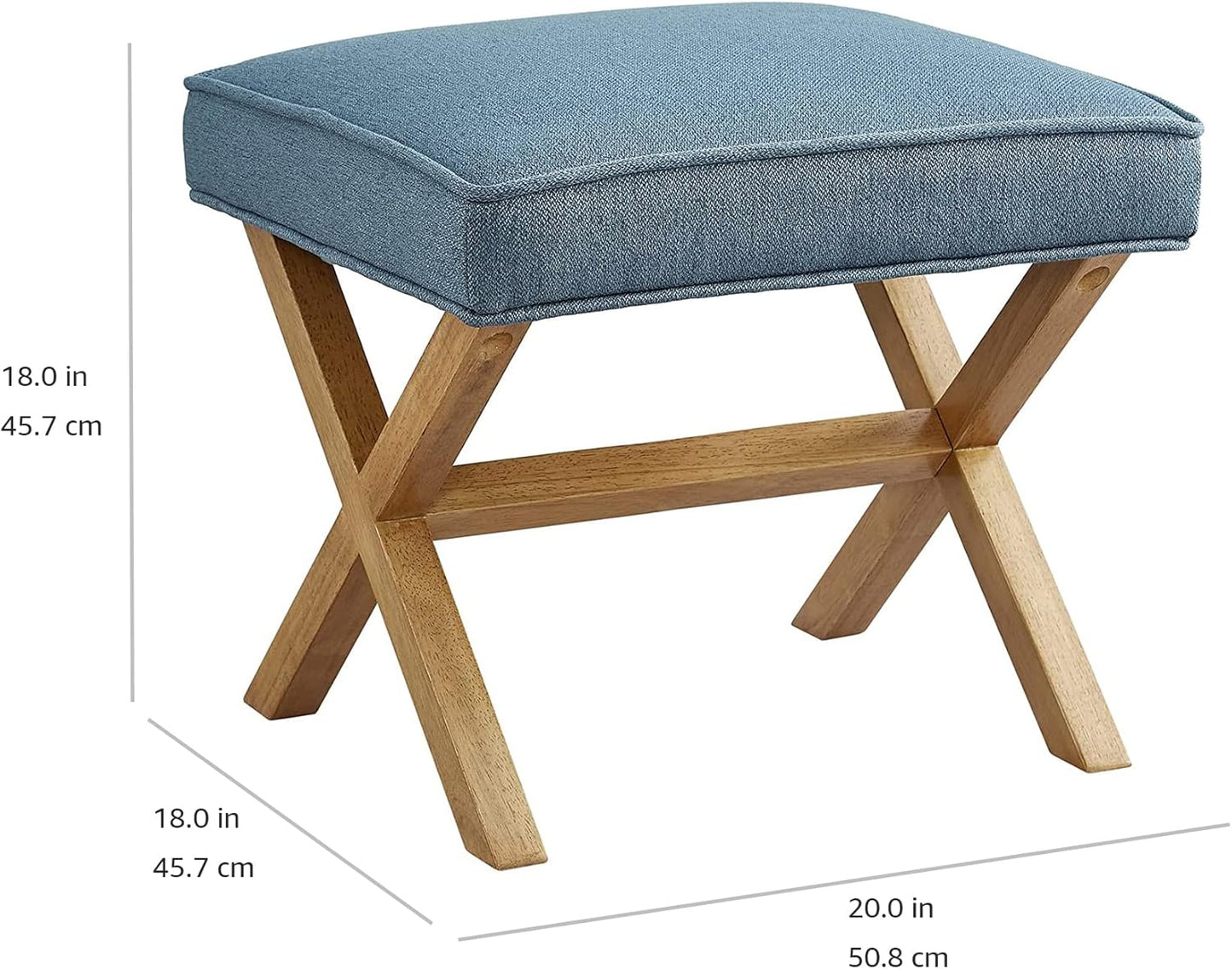 Amazon Basics Small Ottoman Foot Rest, Mid-Century Modern X Square Polyester Foot Stool, Indigo