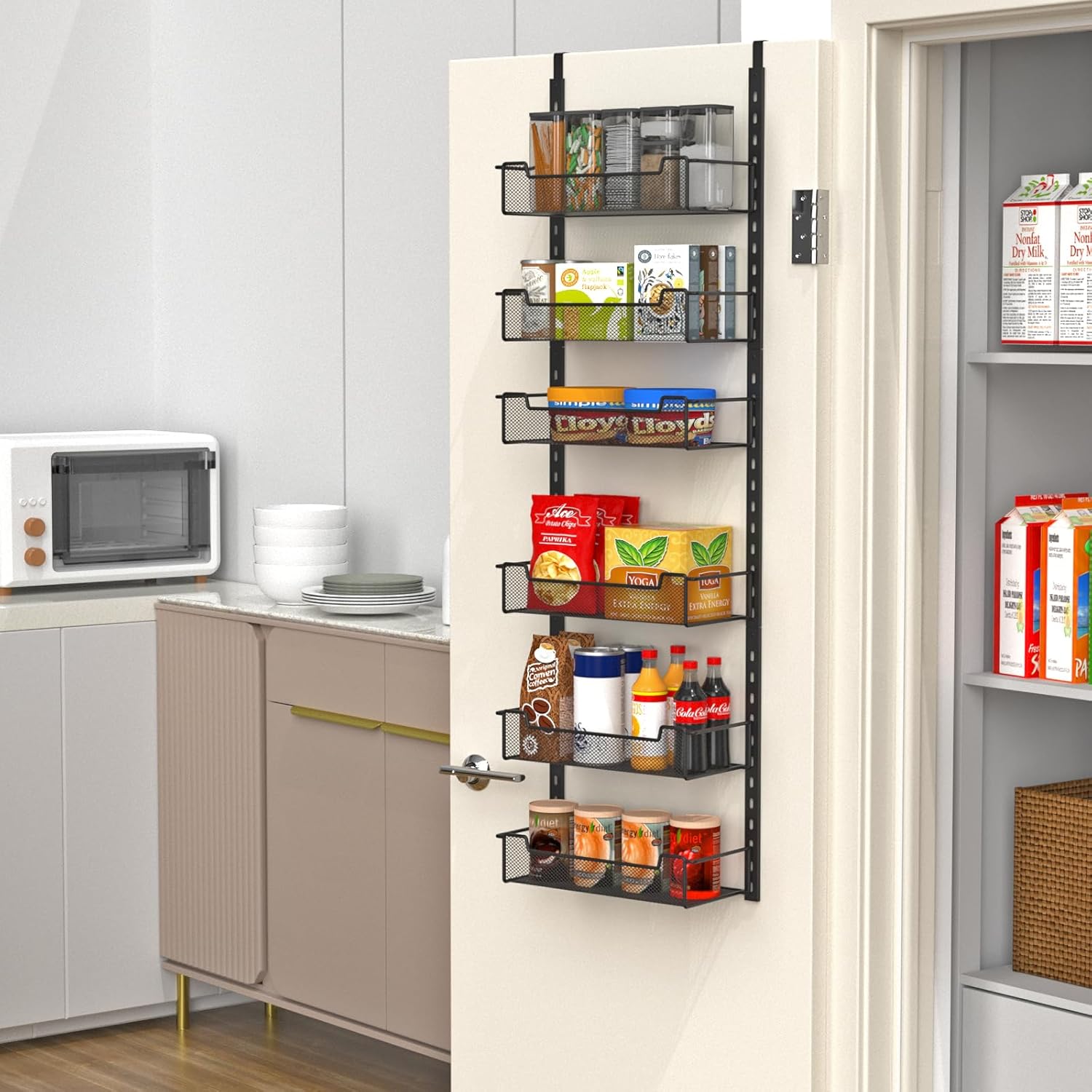 12.3" W Narrow Over the Door Pantry Organizer, 6-Tier Over the Door Organizer with Adjustable