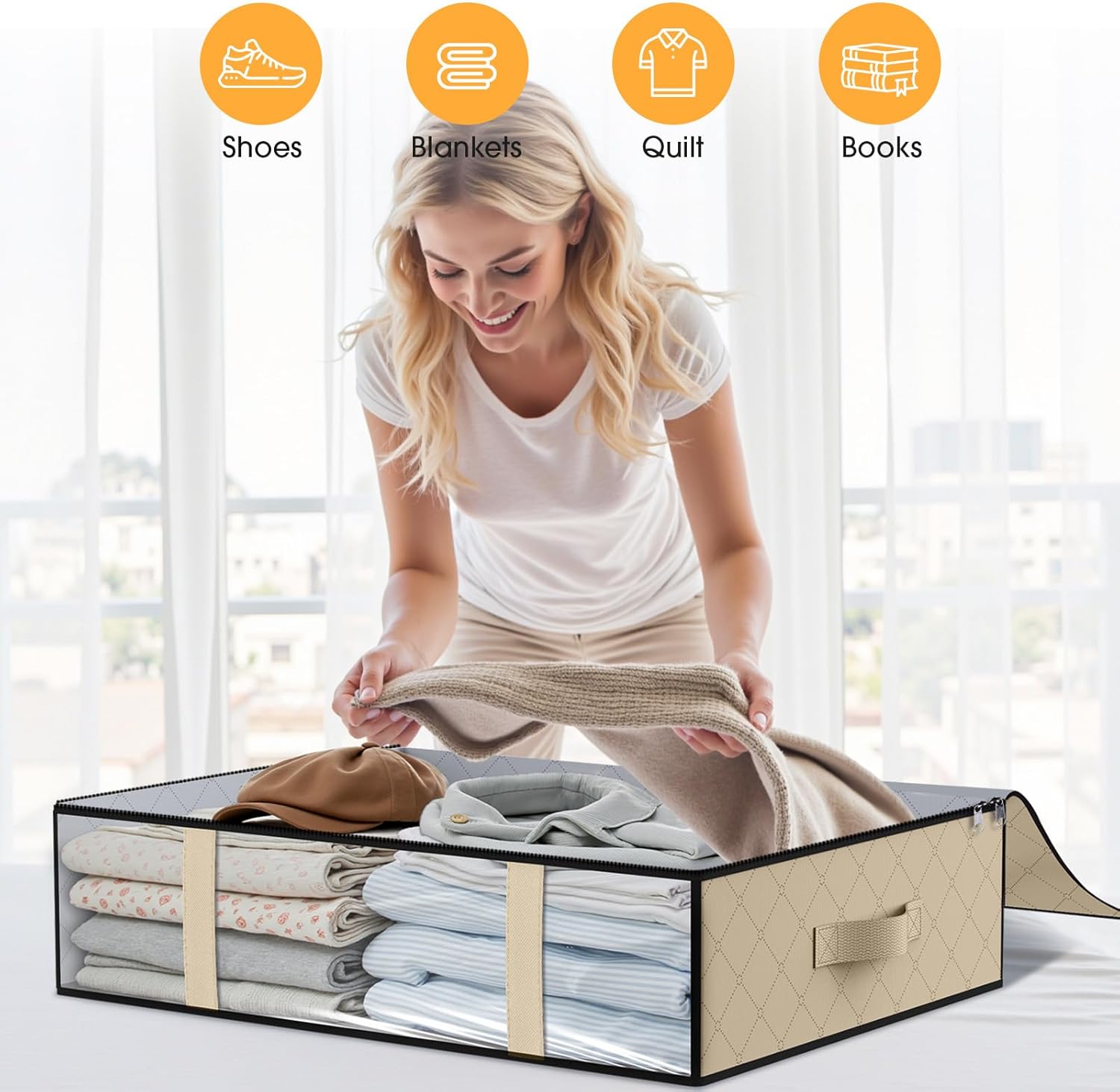 StorageRight Under Bed Storage Bins,10-Pack 40L Foldable Fabric Storage Bags with Transparent