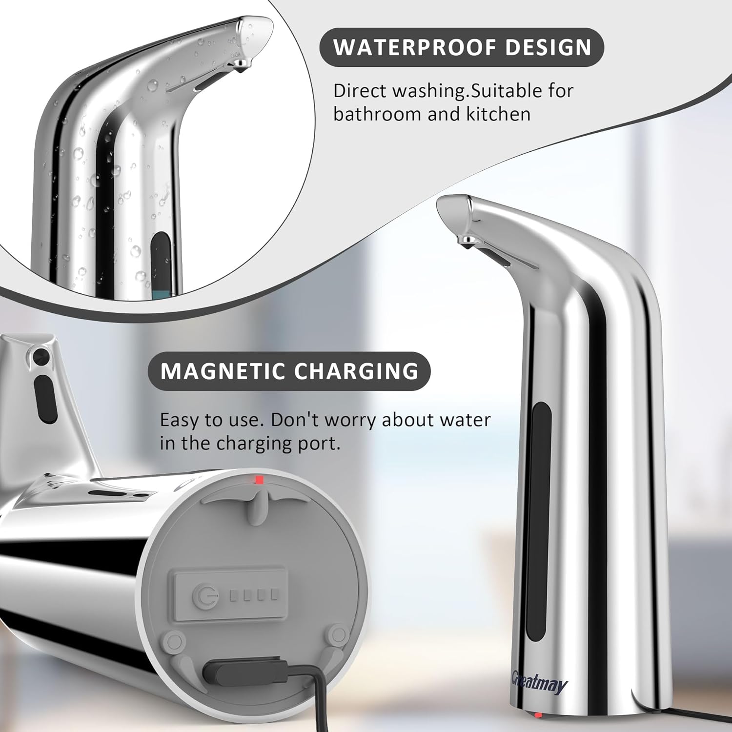 Convenient Automatic Soap Dispenser,4 Adjustable Levels Touchless Hand Sanitizer Pump with Infrared