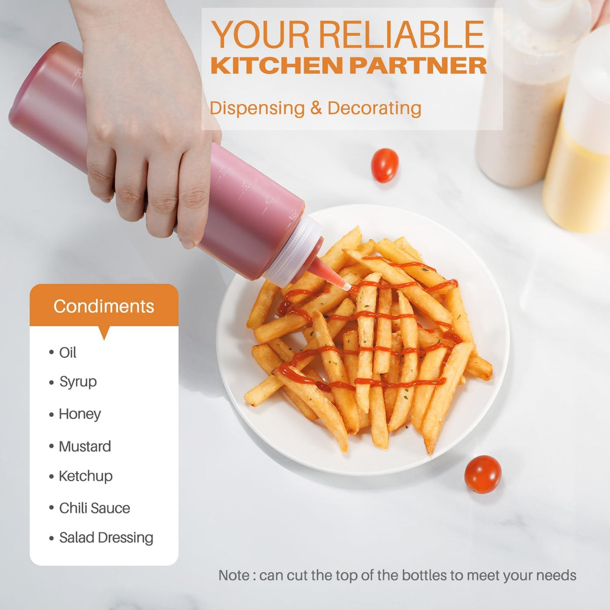 Squeeze Bottles, 16oz Leak-Proof Wide Mouth Condiment Squeeze Bottles for Liquids Sauces Ketchup