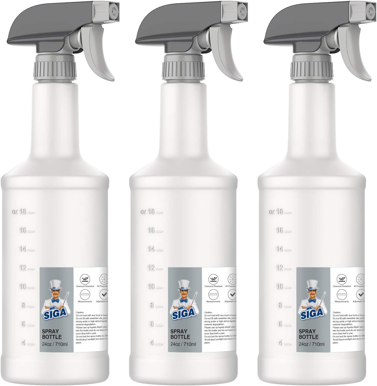 MR.SIGA 24 oz Empty Plastic Spray Bottles for Cleaning Solutions, Heavy Duty Household Reusable