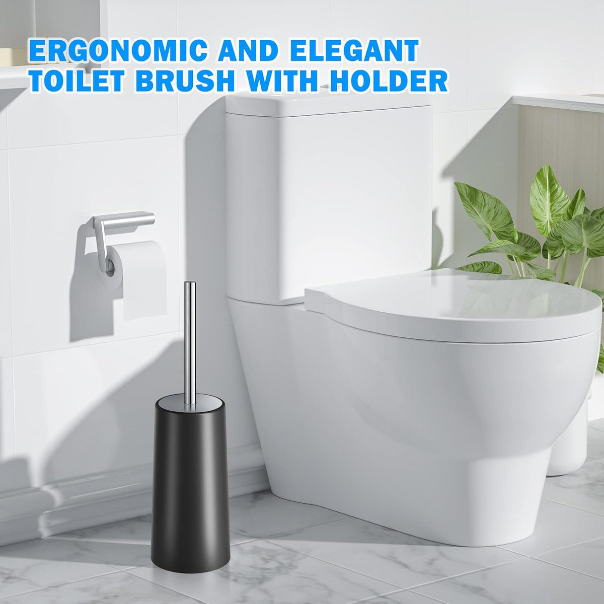 Toilet Brush and Holder, Toilet Brush with 304 Stainless Steel Long Handle, Toilet Bowl Brush for