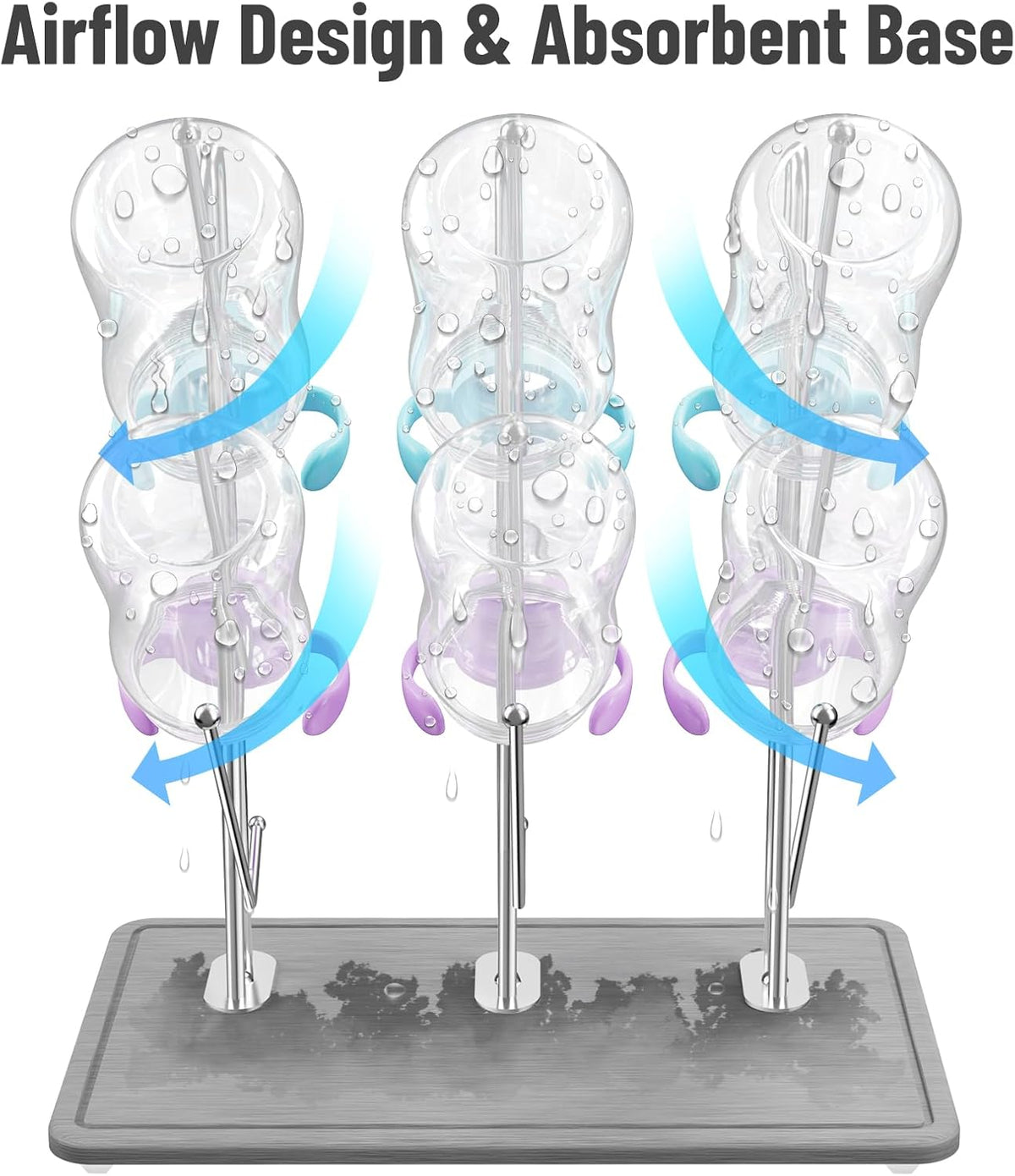 NiHome Baby Bottle Drying Rack with Diatomite Base & Stainless Steel Frame, Foldable Countertop