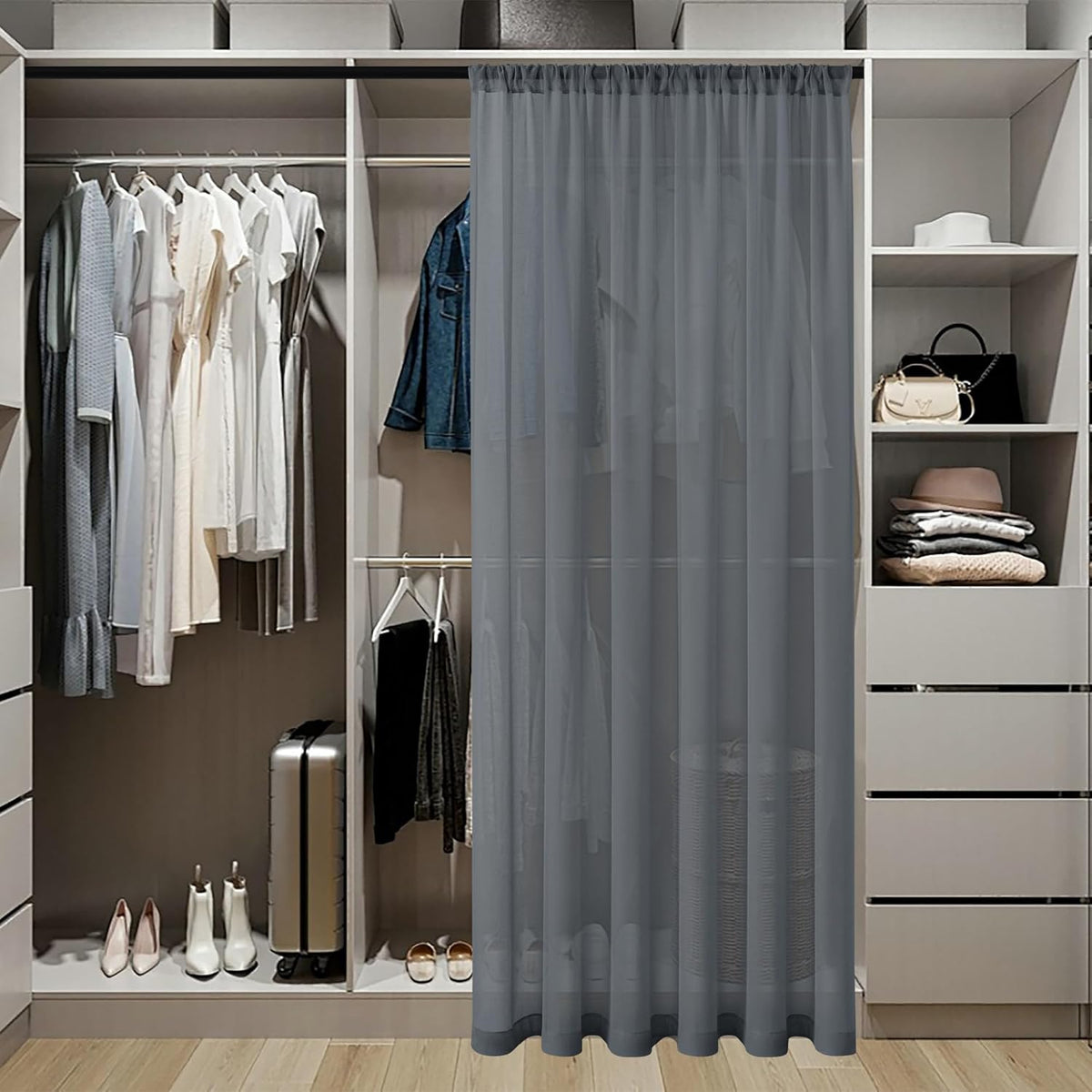 Tollpiz Sheer Door Curtains Closet Linen Textured Curtains Sheer Doorway Light Filtering Voile Rod