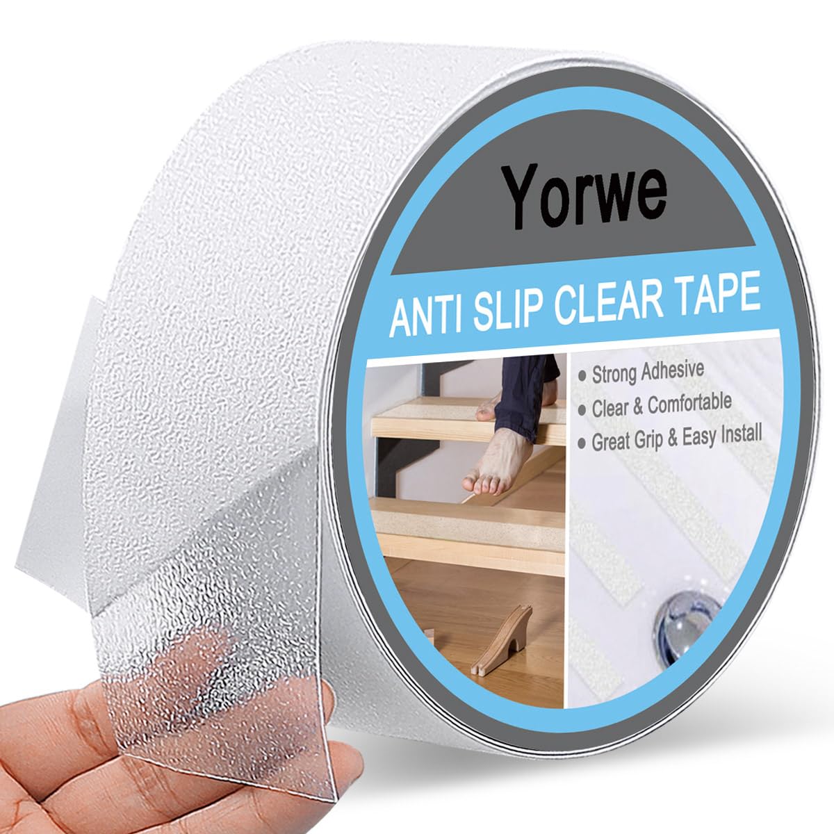 Anti Slip Tape Transparent, More Clear and Comfortable Safety Track Tape (2" Width x 190" Long