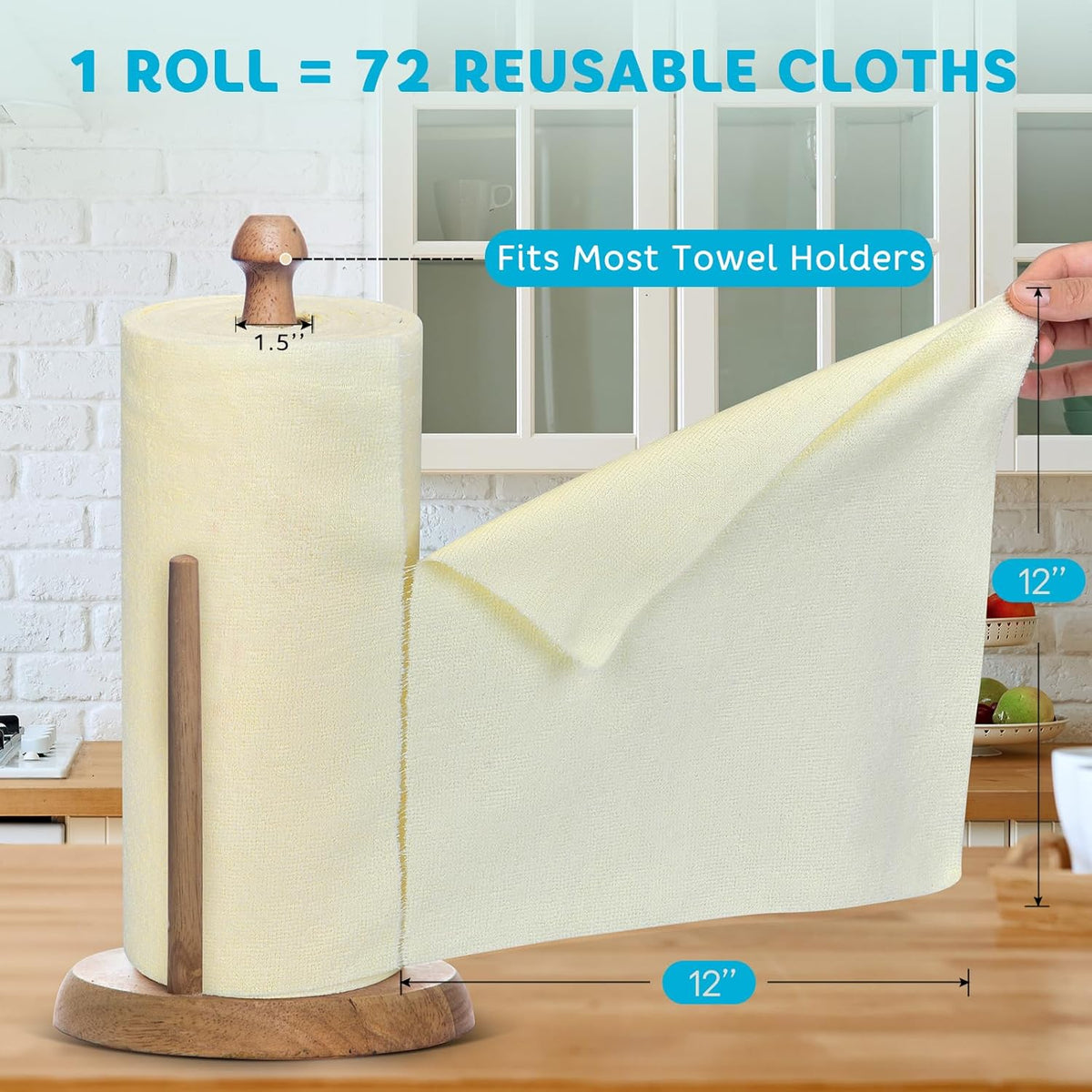 Matthew Microfiber Cleaning Cloth Roll 72Pack (12" x 12") Reusable Paper Towels&Washable Tear Away
