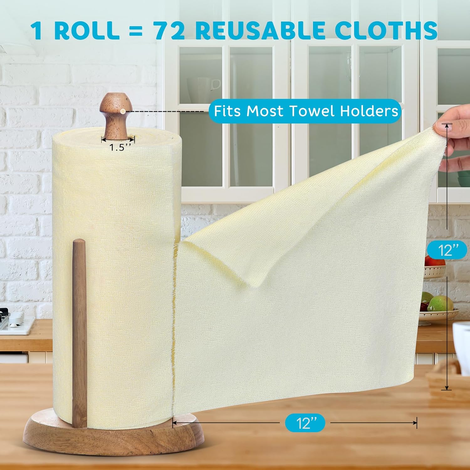 Matthew Microfiber Cleaning Cloth Roll 72Pack (12" x 12") Reusable Paper Towels&Washable Tear Away