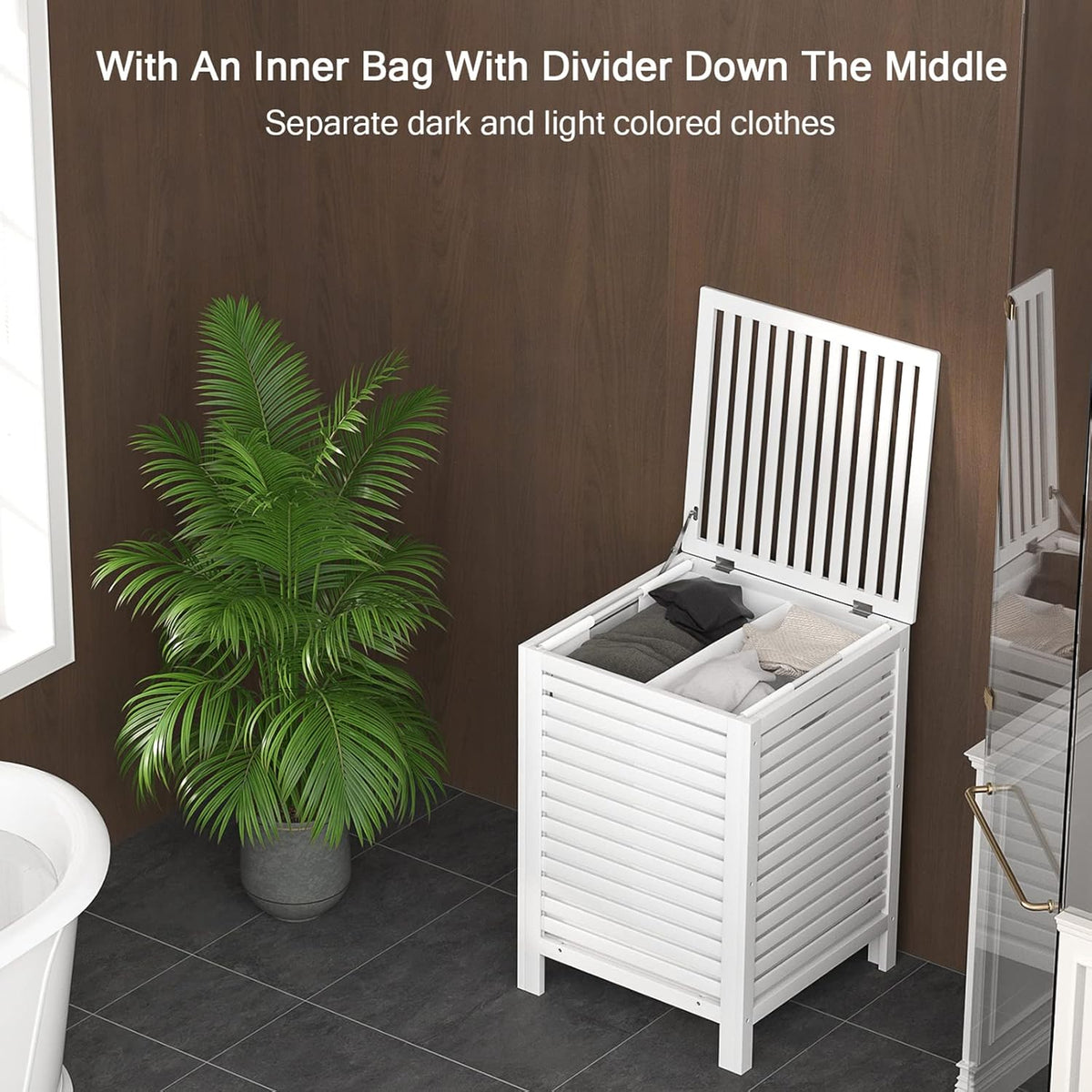 Homykic Bamboo Laundry Hamper with Lid, 120L Large Clothes Laundry Sorter with Removable 2-Section