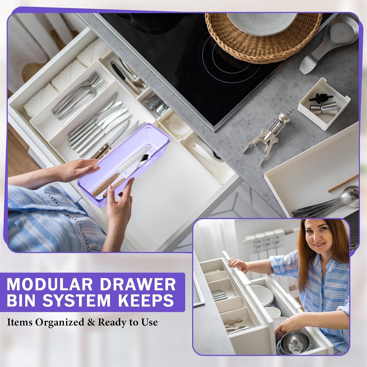 Maitys 12 Pcs Vanity Drawer Organizer 9 x 3 x 2 Inches Clear Plastic Utensil Organizers Kitchen