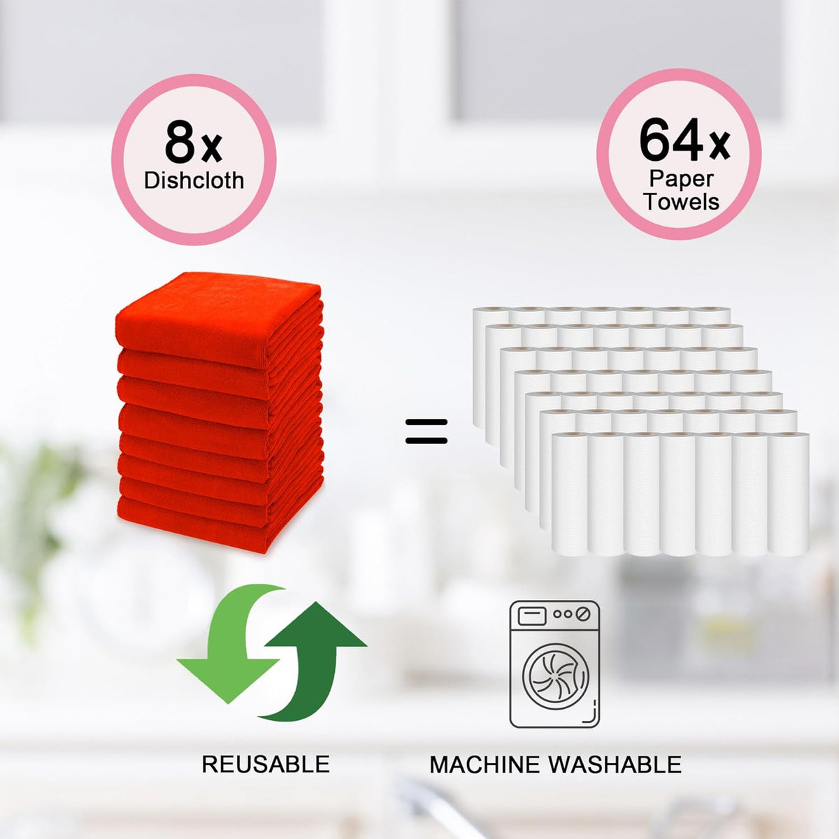 kimteny 13x28 Inches Kitchen Cloth Dish Towels, 400 GSM Premium Dishcloths, Super Absorbent Coral