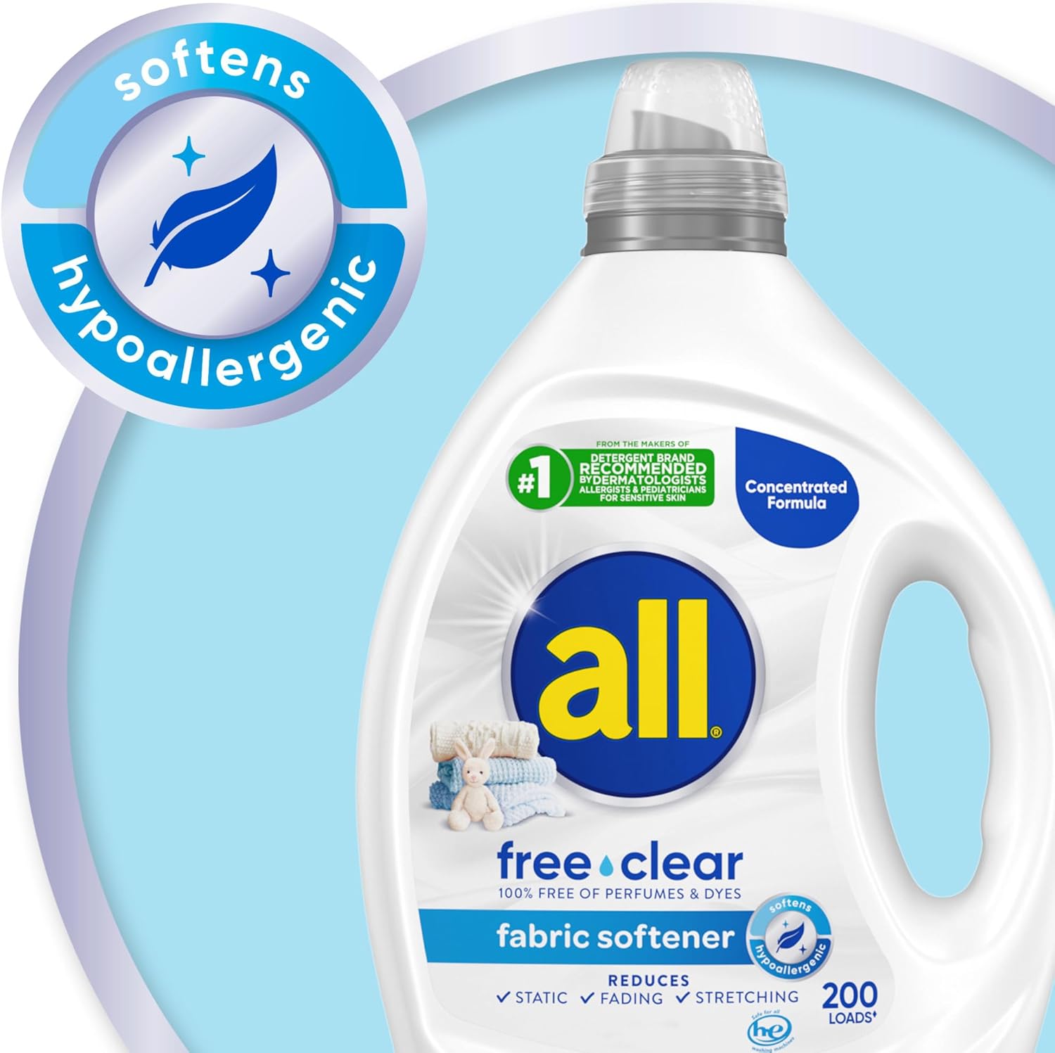 all free clear, Original, Liquid Fabric Softener for Sensitive Skin, Unscented and Hypoallergenic