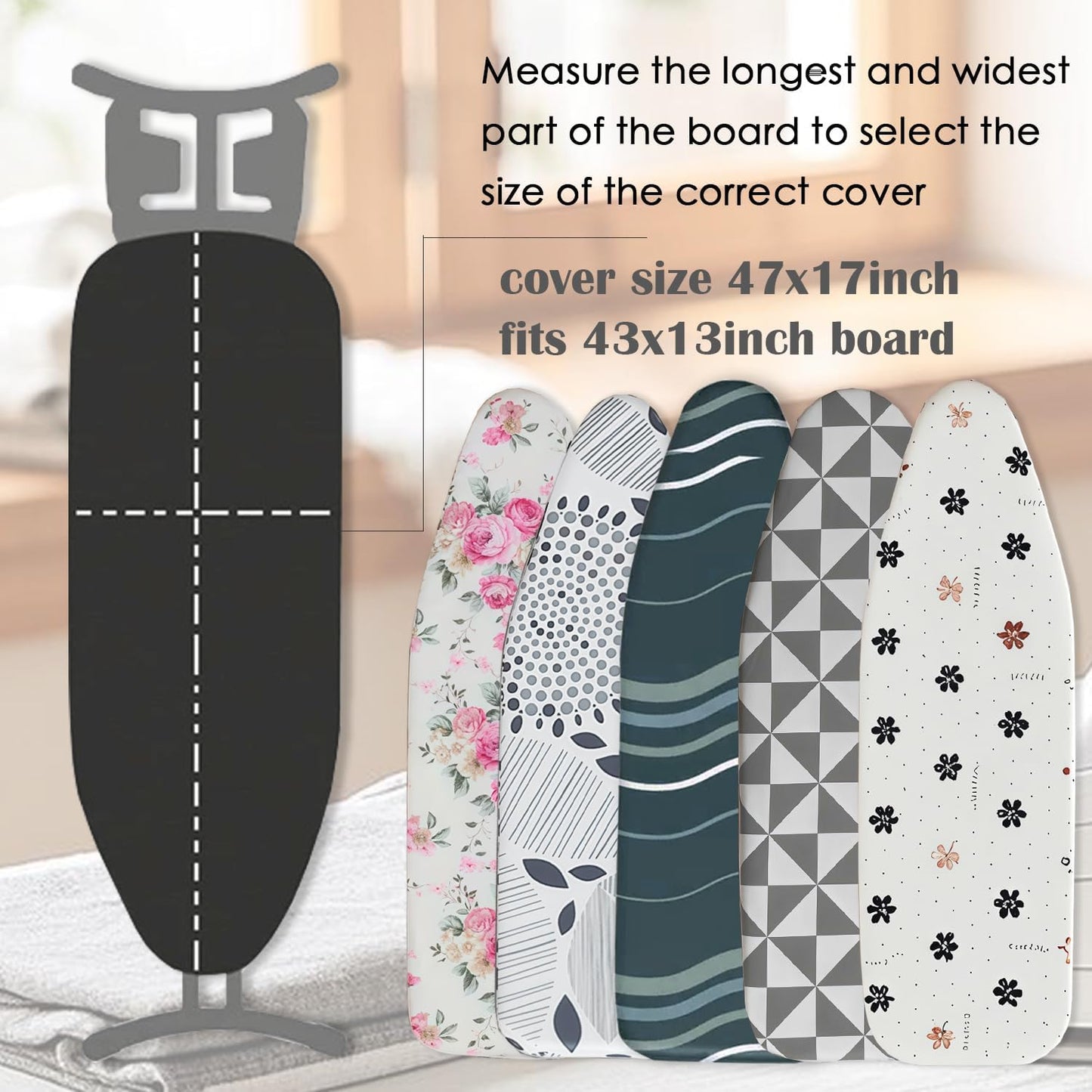 Ironing Board Cover with Two 5MM Thick Feltpads,13"x43"Heat Resistant Replacement Ironing Board