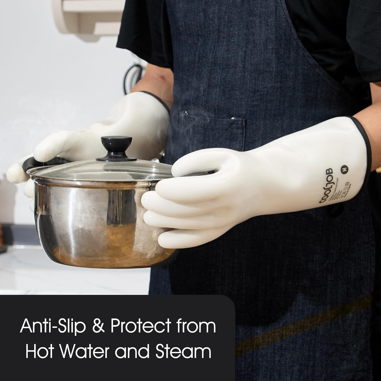 COOLJOB Heat Resistant Oven Gloves, Waterproof Liquid Silicone BBQ Grilling Gloves for Barbecue