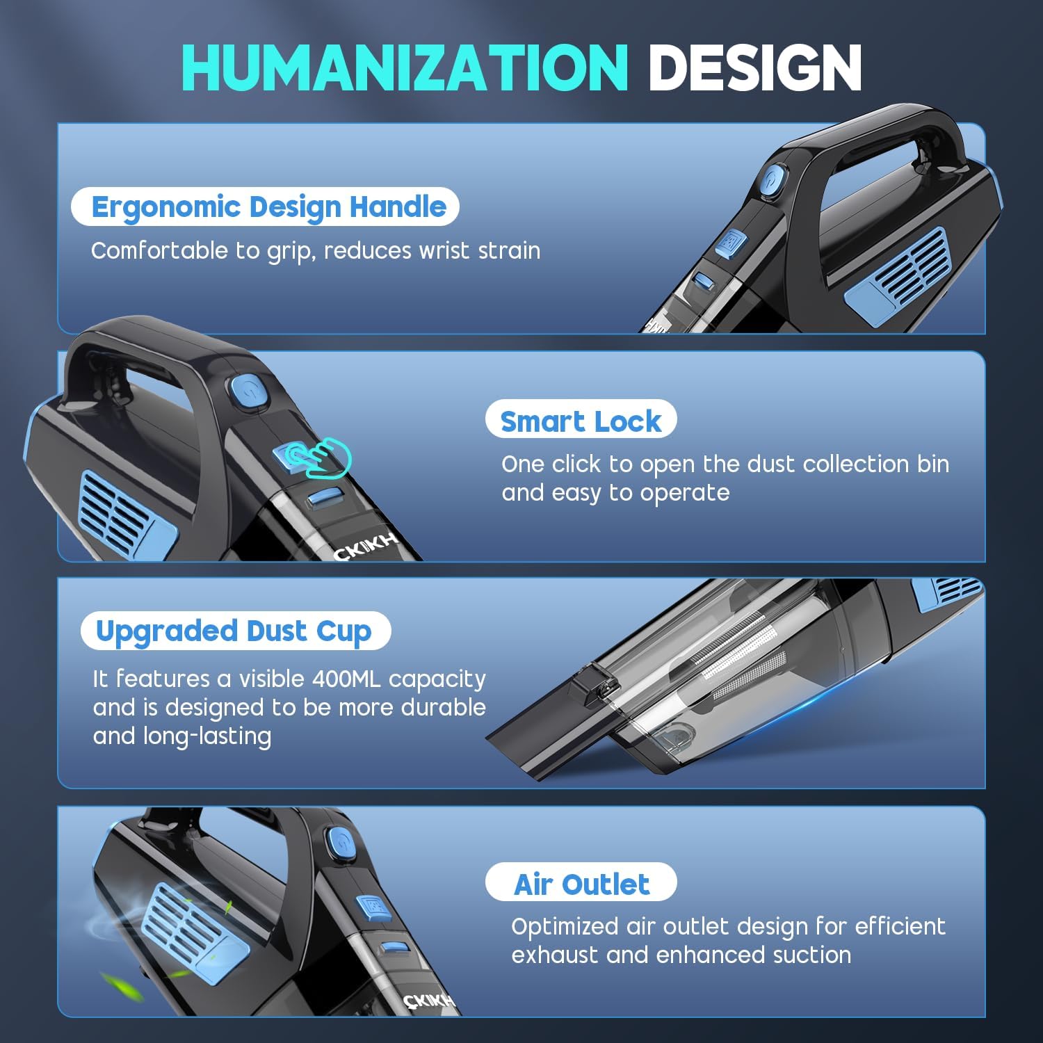 Handheld Vacuum Cordless, 15000PA Strong Suction Hand Held Car Vacuum Cleaner Portable with