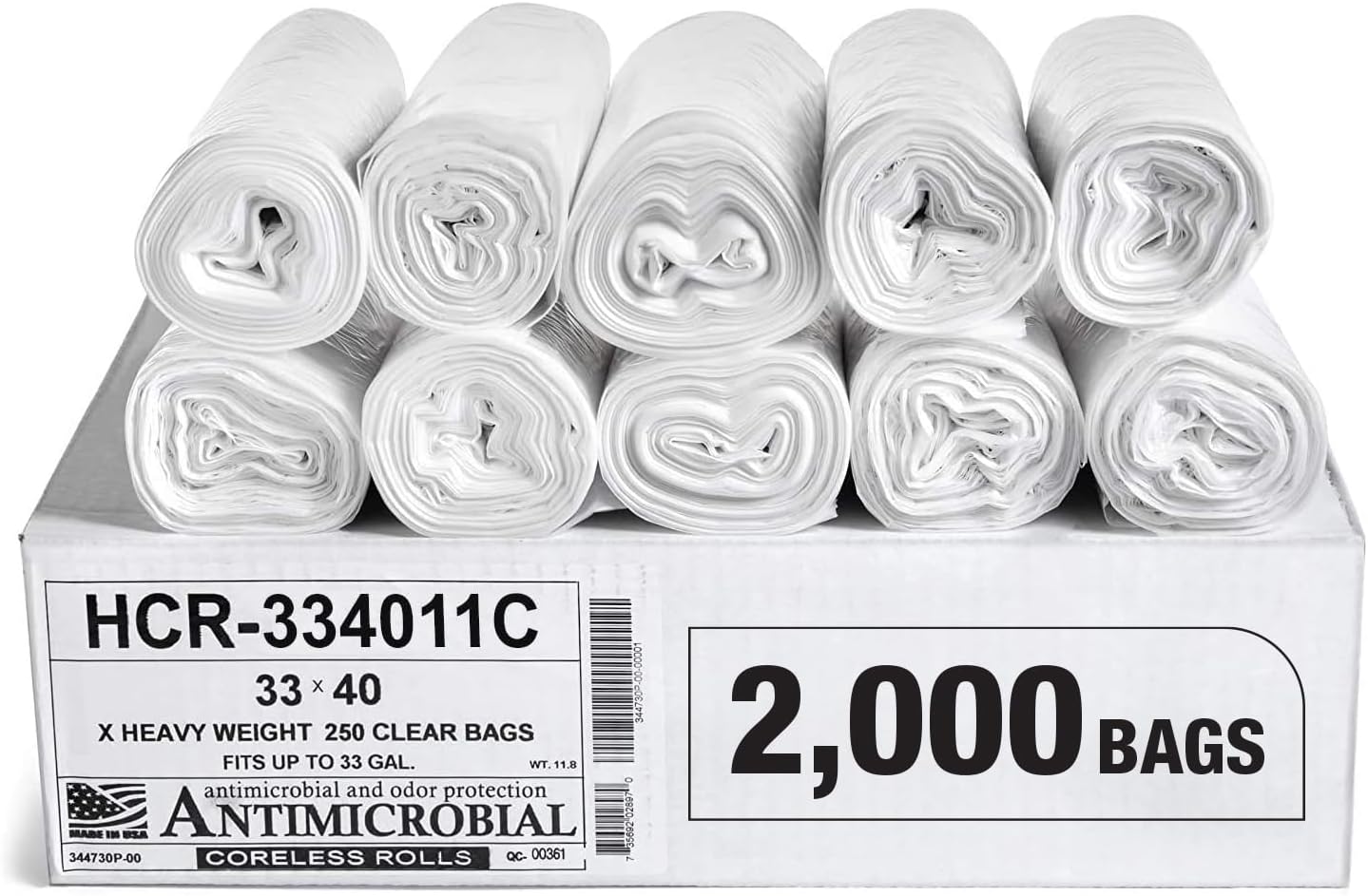 Aluf Plastics High Density Trash Bags, 33 Gallon, 2000 Count, 11 Micron (eq), 33" x 40", Clear, for