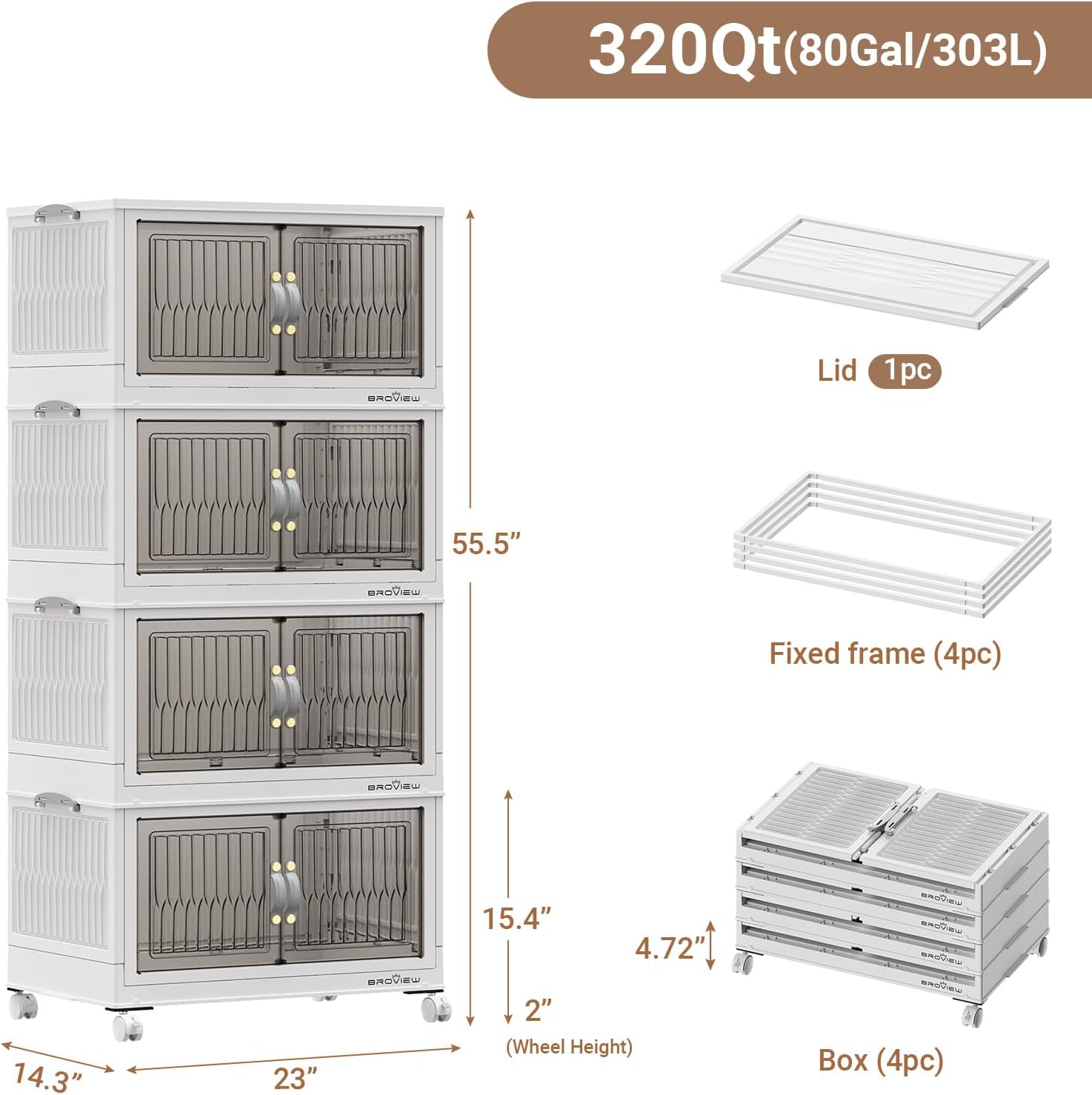 BROVIEW 320Qt Stackable Storage Bins with Lid, Extra Large Closet Organizer Collapsible Drawer