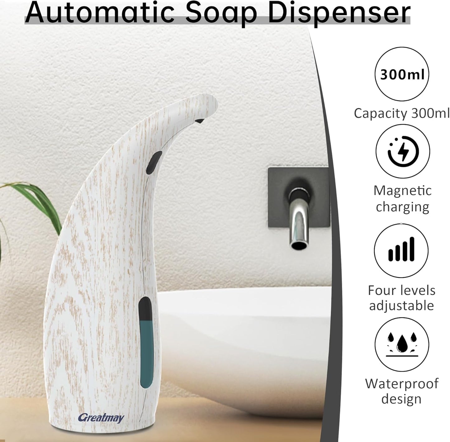 Adjustable Automatic Soap Dispenser Touchless, 4 Adjustable Levels Touchless Sensor Liquid Soap